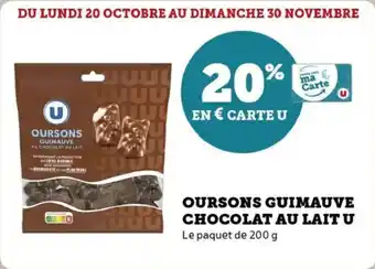 Super U Oursons guimauve chocolat au lait u offre