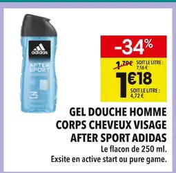 Supeco Adidas Gel douche homme corps cheveux visage After Sport offre