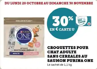 Croquettes pour chat adulte sans cereales au saumon purina one
