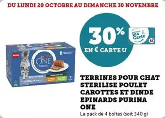 Super U Terrines pour chat sterilise poulet carottes et dinde epinards purina one offre