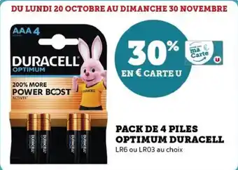 Super U Pack de 4 piles optimum duracell offre