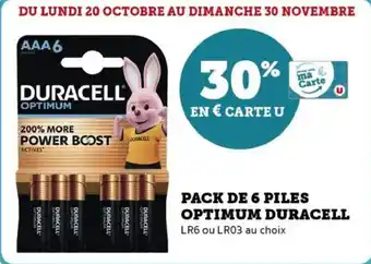 Super U Pack de 6 piles optimum duracell offre