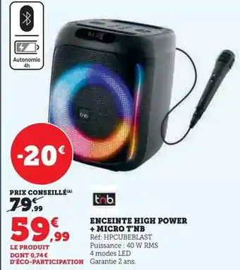 Hyper U T'nb - enceinte high power + micro offre