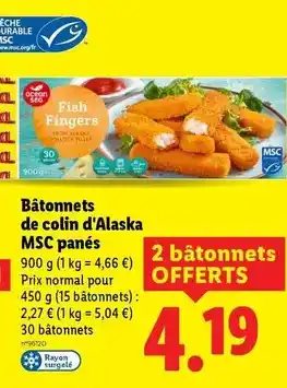 Lidl Ocean sea - batonnets de colin d'alaska msc panés offre