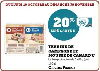 Hyper U Terrine de campagne et mousse de canard u offre