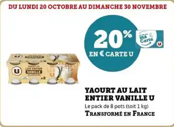 Hyper U Yaourt au lait entier vanille u offre