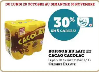 Hyper U Boisson au lait et cacao cacolac offre