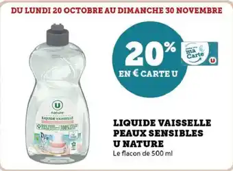 Hyper U Liquide vaisselle peaux sensibles u nature offre
