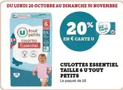 Hyper U Culottes essentiel taille 6 u tout petits offre