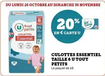 Hyper U Culottes essentiel taille 6 u tout petits offre