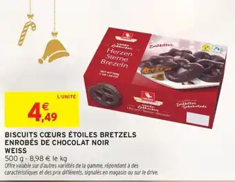 Intermarché WEISS Biscuits cœurs étoiles bretzels enrobés de chocolat noir offre