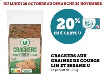 Hyper U Crackers aux graines de courge lin et sesame u offre