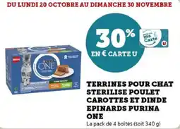 Hyper U Terrines pour chat sterilise poulet carottes et dinde epinards purina one offre