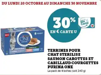 Hyper U Terrines pour chat sterilise saumon carottes et cabillaud courgettes purina one offre