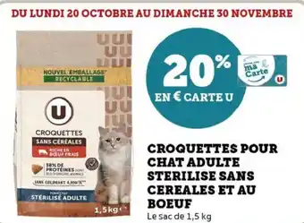 Hyper U Croquettes pour chat adulte sterilise sans cereales et au boeuf offre