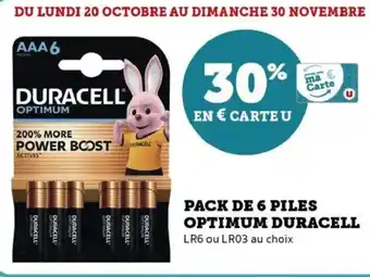 Hyper U Pack de 6 piles optimum duracell offre