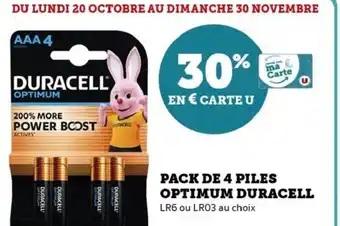 Hyper U Pack de 4 piles optimum duracell offre