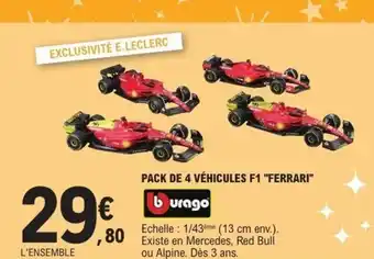 E.Leclerc Pack de 4 véhicules f1 ferrari offre
