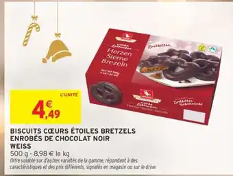 Intermarché BISCUITS CŒURS ÉTOILES BRETZELS ENROBÉS DE CHOCOLAT NOIR WEISS offre