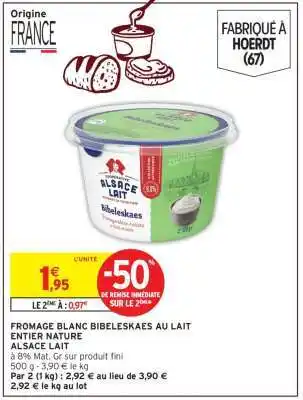 Intermarché FROMAGE BLANC BIBELESKAES AU LAIT ENTIER NATURE ALSACE LAIT offre