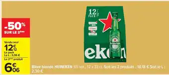 Carrefour Bière blonde HEINEKEN 5% vol., 12 x 33 cl offre