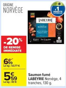 Carrefour Saumon fumé LABEYRIE Norvège, 4 tranches, 130 g offre