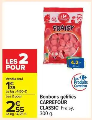 Carrefour Bonbons gélifiés CARREFOUR CLASSIC' Fraisy, 300 g offre