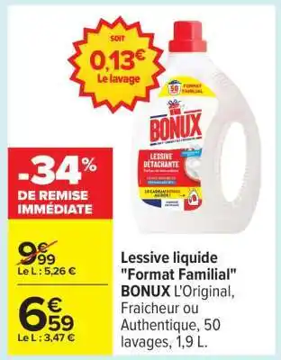 Carrefour Lessive liquide Format familial BONUX offre