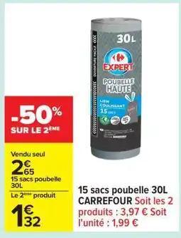 Carrefour 15 sacs poubelle 30L CARREFOUR offre