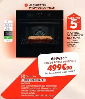 Extra Electrolux - four encastrable lupép 162 offre