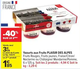 Carrefour PLAISIR DES ALPES Yaourts aux Fruits offre