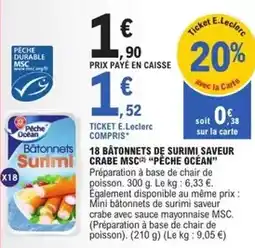 E.Leclerc 18 bâtonnets de surimi saveur crabe msc offre