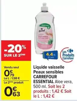Carrefour Carrefour - liquide vaisselle peaux sensibles essential offre