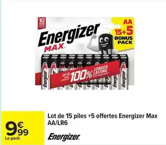 Carrefour Energizer - lot de 15 piles +5 offertes offre