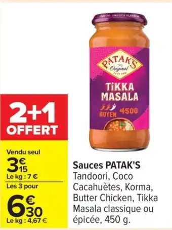 Carrefour Sauces PATAK'S offre