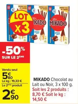 Carrefour MIKADO Chocolat au Lait ou Noir offre