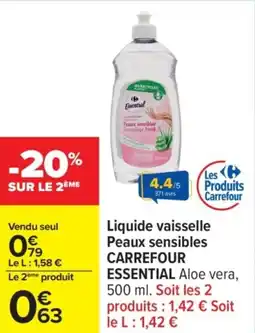 Carrefour CARREFOUR ESSENTIAL Liquide vaisselle Peaux sensibles offre