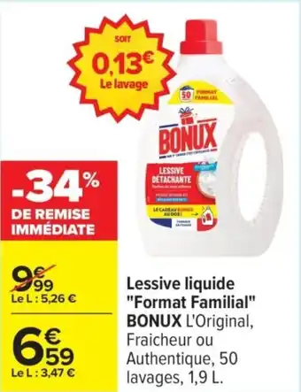 Carrefour BONUX Lessive liquide "Format Familial" offre