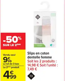 Carrefour Slips en coton dentelle femme offre