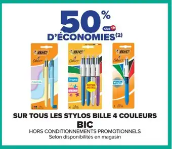 Carrefour BIC Sur tous les stylos bille 4 couleurs offre