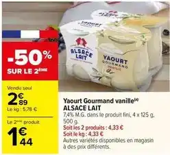 Carrefour Market Alsace lait - yaourt gourmand vanille offre
