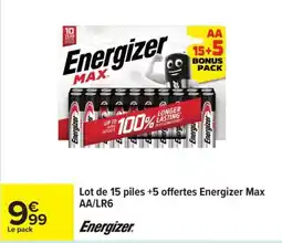 Carrefour ENERGIZER Lot de 15 piles +5 offertes Energizer Max AA/LR6 offre