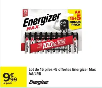 Carrefour ENERGIZER Lot de 15 piles +5 offertes Energizer Max AA/LR6 offre