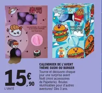 E.Leclerc Calendrier de l'avent thème sushi ou burger offre