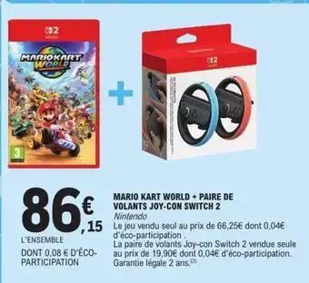E.Leclerc Mario kart world + paire de volants joy con switch 2 offre