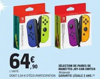 E.Leclerc Sélection de paires de manettes joy con switch offre