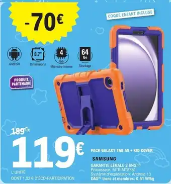 E.Leclerc Pack galaxy tab a9 + kid cover offre