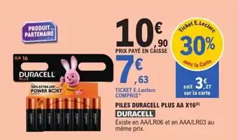 E.Leclerc Piles duracell plus aa x16 duracell offre