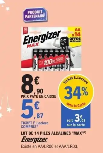E.Leclerc Lot de 14 piles alcalines max energizer offre
