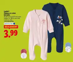Lidl Lupilu pyjama en coton bio bébé offre